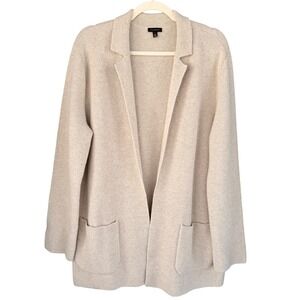 A4 Talbots Women's Beige Knit Open Front Longline Blazer Cardigan Oversized